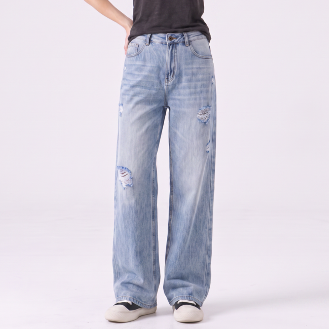 Women's High Waist Ripped Wide Leg Jeans