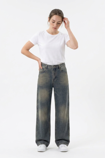 Women's 100% Cotton Vintage Wash Straight Leg Jeans