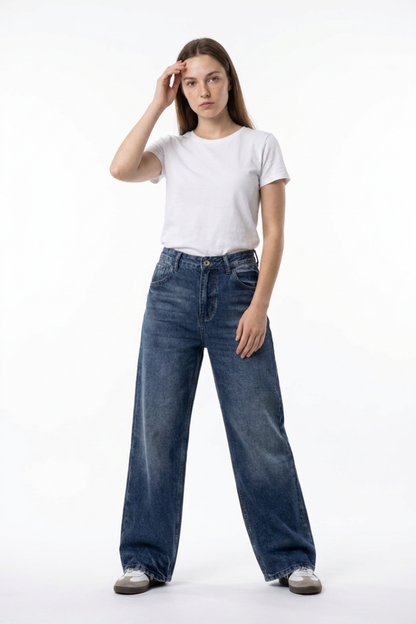 Women's Vintage Wash High Waist Straight Leg Jeans