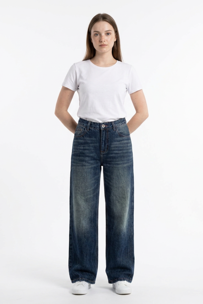 Women's Classic Blue Wash High Waist Straight Leg Jeans