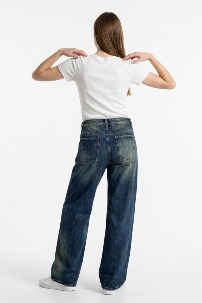 Women's Vintage Wash High Waist Straight Leg Jeans