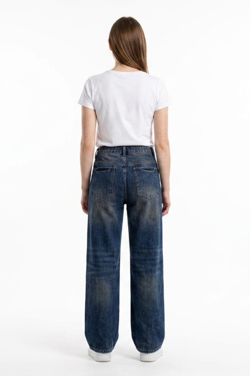 Women's Distressed Wash High Waist Straight Leg Jeans