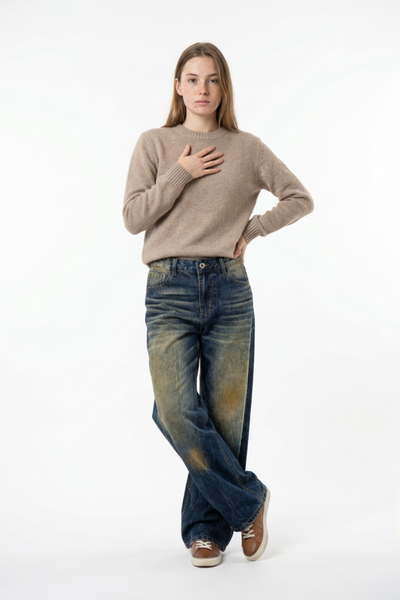 Women's Vintage Heavy Wash High Waist Straight Leg Jeans