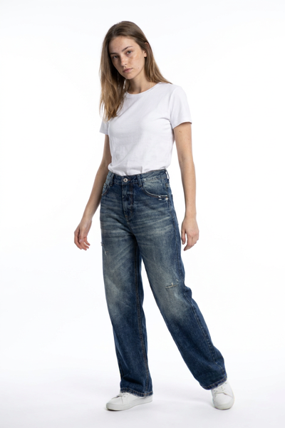 Women's Distressed High Waist Straight Leg Jeans