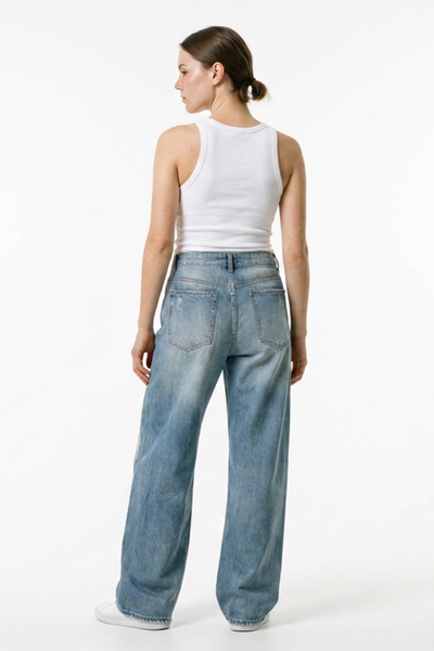 Women's Distressed High Waist Straight Leg Jeans