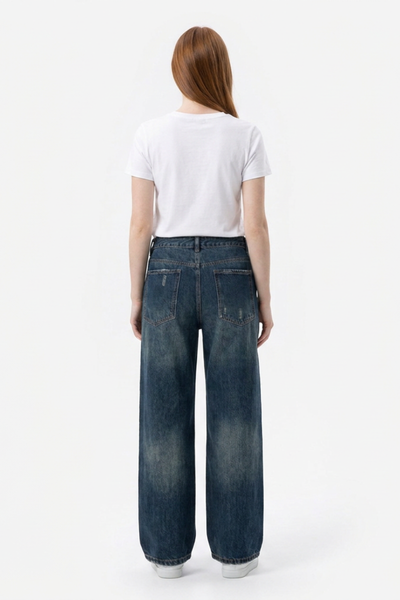 Women's Vintage Wash High Waist Loose Straight Leg Jeans