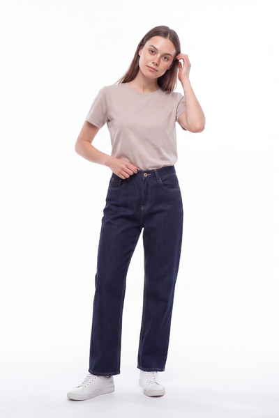 Women's Raw Denim Blue High Waist Straight Leg Jeans