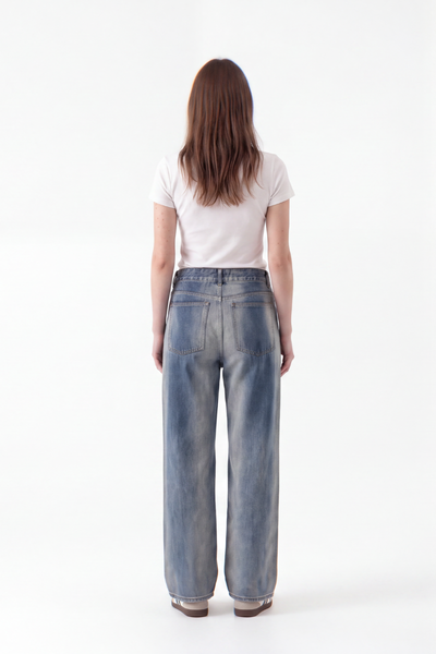 Women's High Waist Gradient Blue Wide Leg Jeans