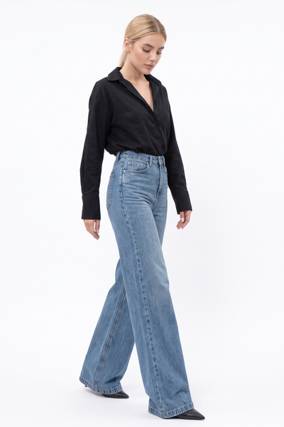 Women's Classic Wash High Waist Baggy Wide Leg Jeans