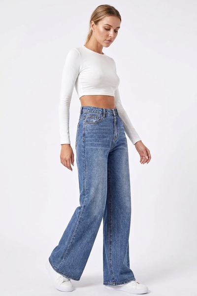 Women's Vintage Wash High Waist Wide Leg Jeans