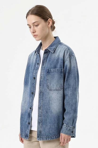 Women's Relaxed Washed Long Sleeve Denim Shirt Jacket