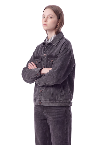 Women's Washed Black Grey Classic Denim Jacket