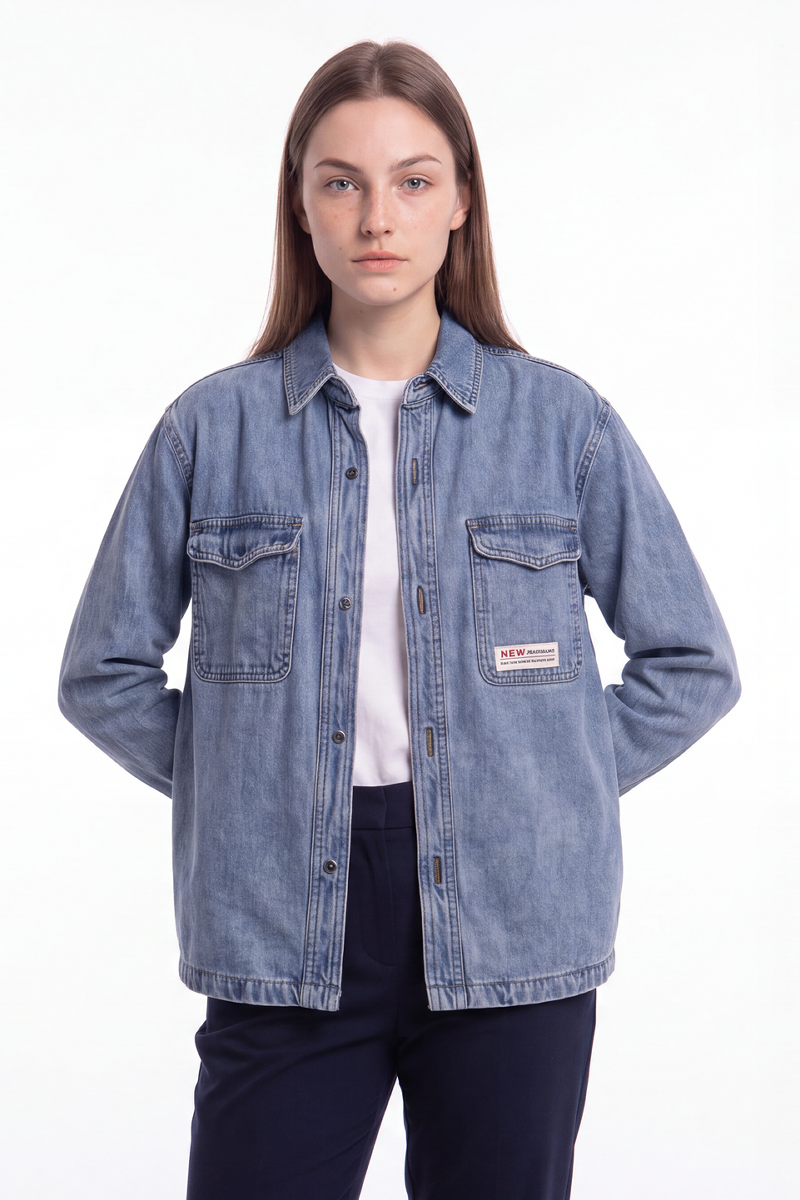 Women's Classic Washed Oversized Denim Shirt Jacket