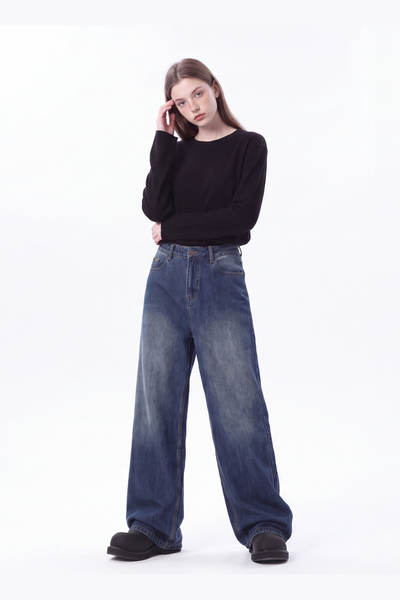 Women's High Waist Wash Wide Leg Jeans