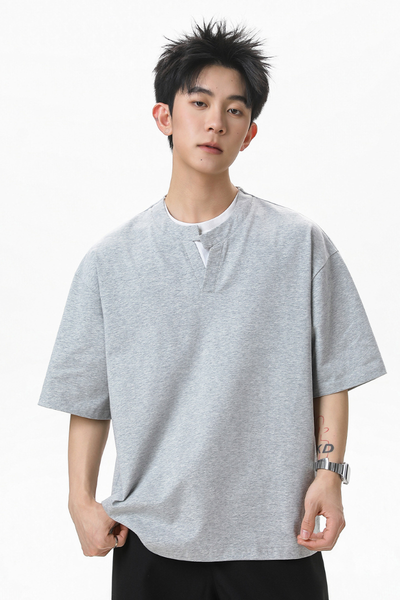 Men's Summer Mock Layer Asymmetric Loose Street Tee