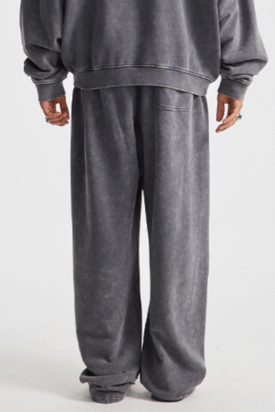 Men's Cotton  Streetwear Washed Distressed Wide Leg Pants