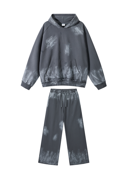 Unisex Fall Clothing Washed Hoodie Wide Leg Sweatpants Set