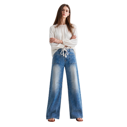 Women's High Waist Drawstring Wide Leg Jeans