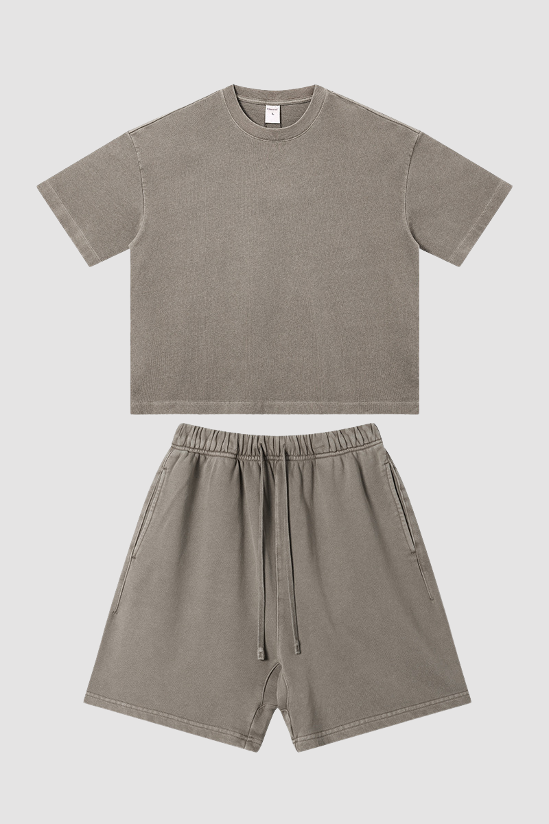 Men's Summer Washed Boxy Cotton Tee & Shorts Set
