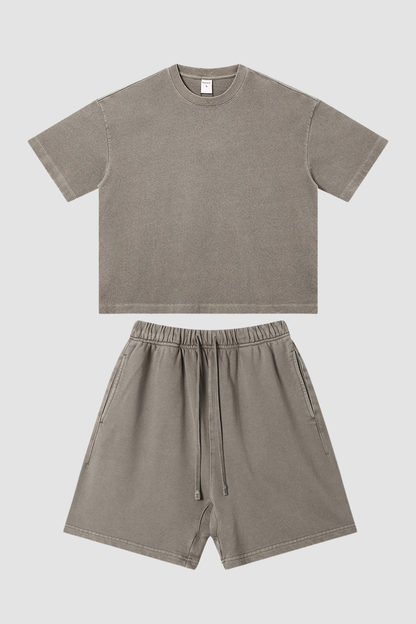 Men's Summer Washed Boxy Cotton Tee & Shorts Set