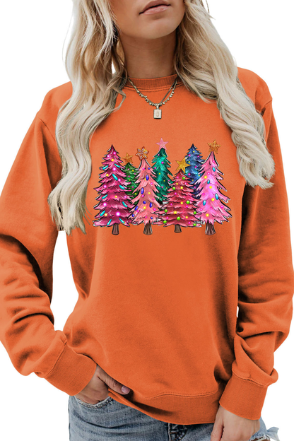 Women's Fall Christmas Tree Graphic Print Crew Sweatshirt