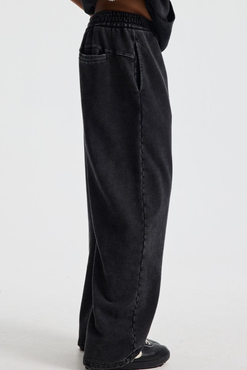 Men's Cotton Streetwear Washed Worn-Out Curved-Blade Pants