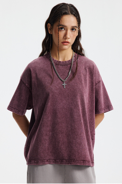 Women's Cotton Streetwear Washed Distressed T-shirt