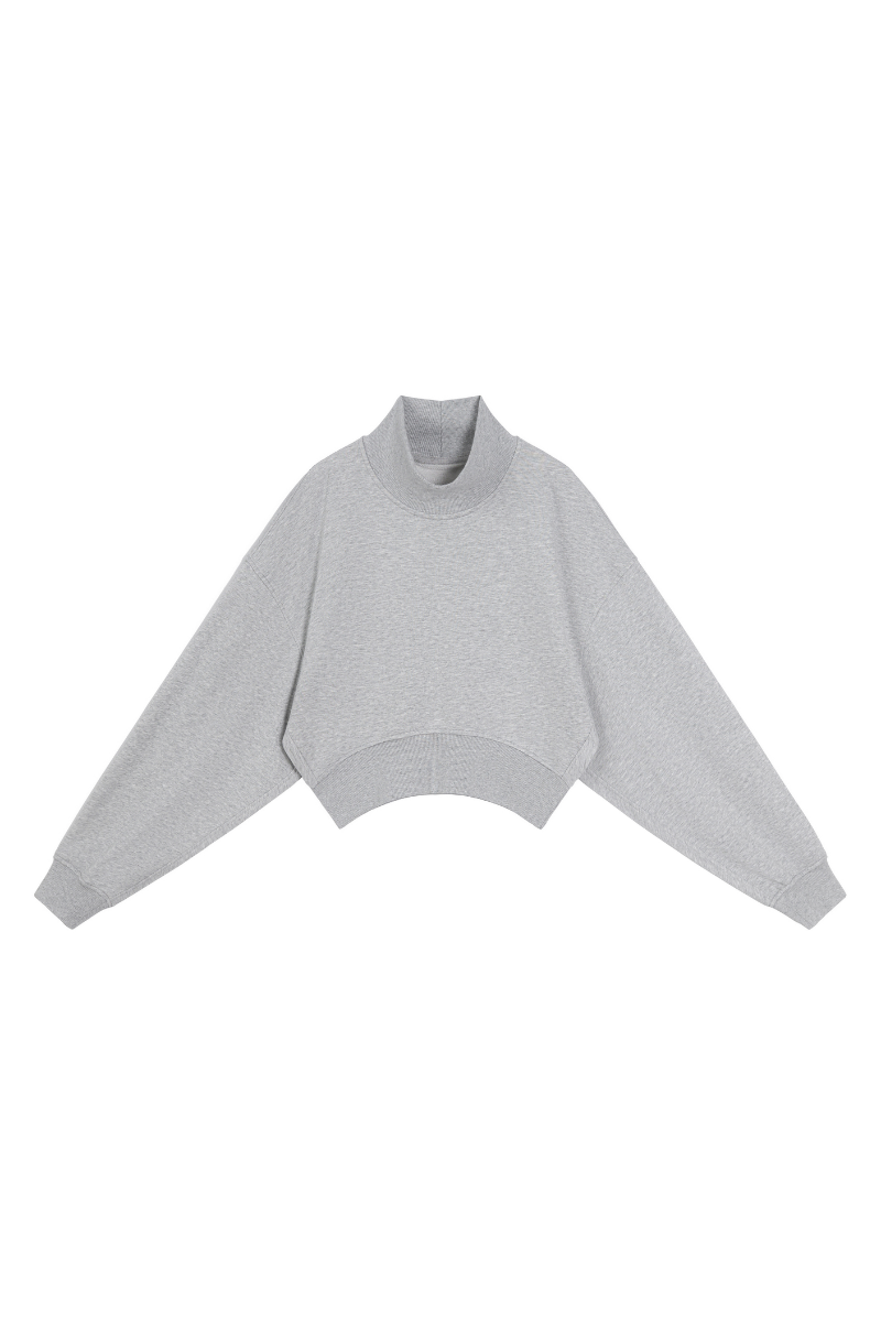 Women Spring Cotton Blend Mock Neck Cropped Sweatshirt