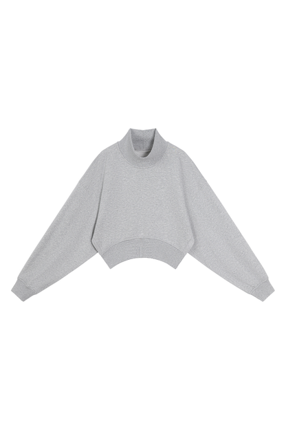 Women Spring Cotton Blend Mock Neck Cropped Sweatshirt