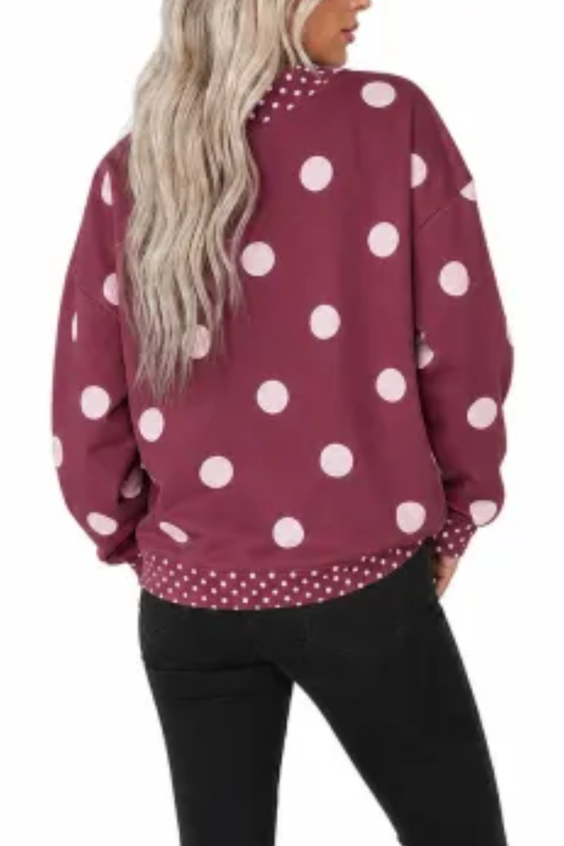 Women Fall Polka Dot Mock Neck Drop Shoulder Sweatshirt