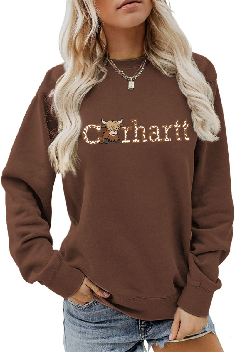 Women Winter Christmas Highland Cow Graphic Sweatshirt