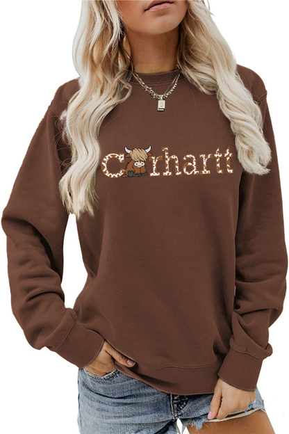 Women Winter Christmas Highland Cow Graphic Sweatshirt