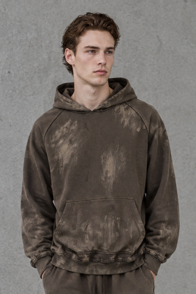 Men Fall Clothing Heavy Paint Distressed Streetwear Hoodie