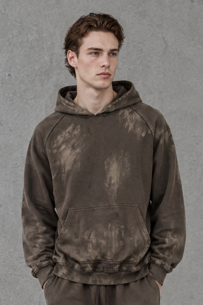 Men Fall Clothing Heavy Paint Distressed Streetwear Hoodie