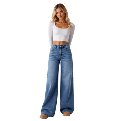 Women's Vintage Wash High Waist Wide Leg Jeans