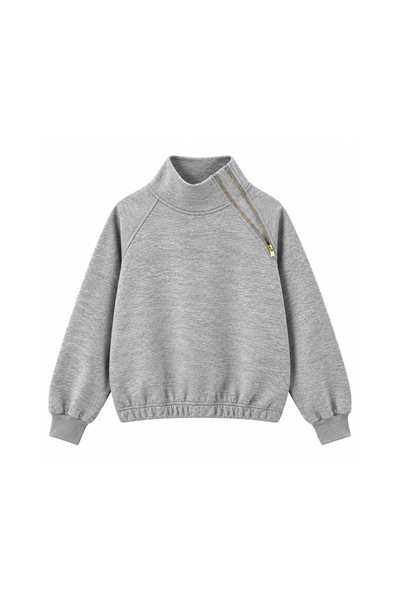 Women Fall Clothing Asymmetric Zip Mock Neck Sweatshirt