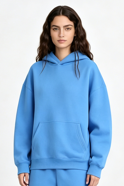 Women's Fall Winter Oversized Solid Kangaroo-Pocket Hoodie