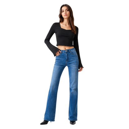 Women's blue stretch straight-leg jeans