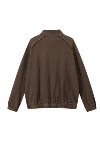 Unisex Fall Clothing Washed Raw Edge Zip Sweatshirt Jacket