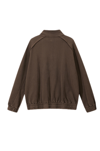 Unisex Fall Clothing Washed Raw Edge Zip Sweatshirt Jacket