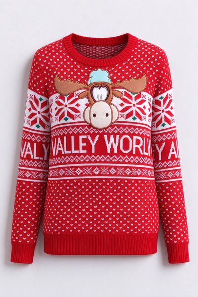 Women's Fall Christmas Red AOP Snowflake Knit Sweater