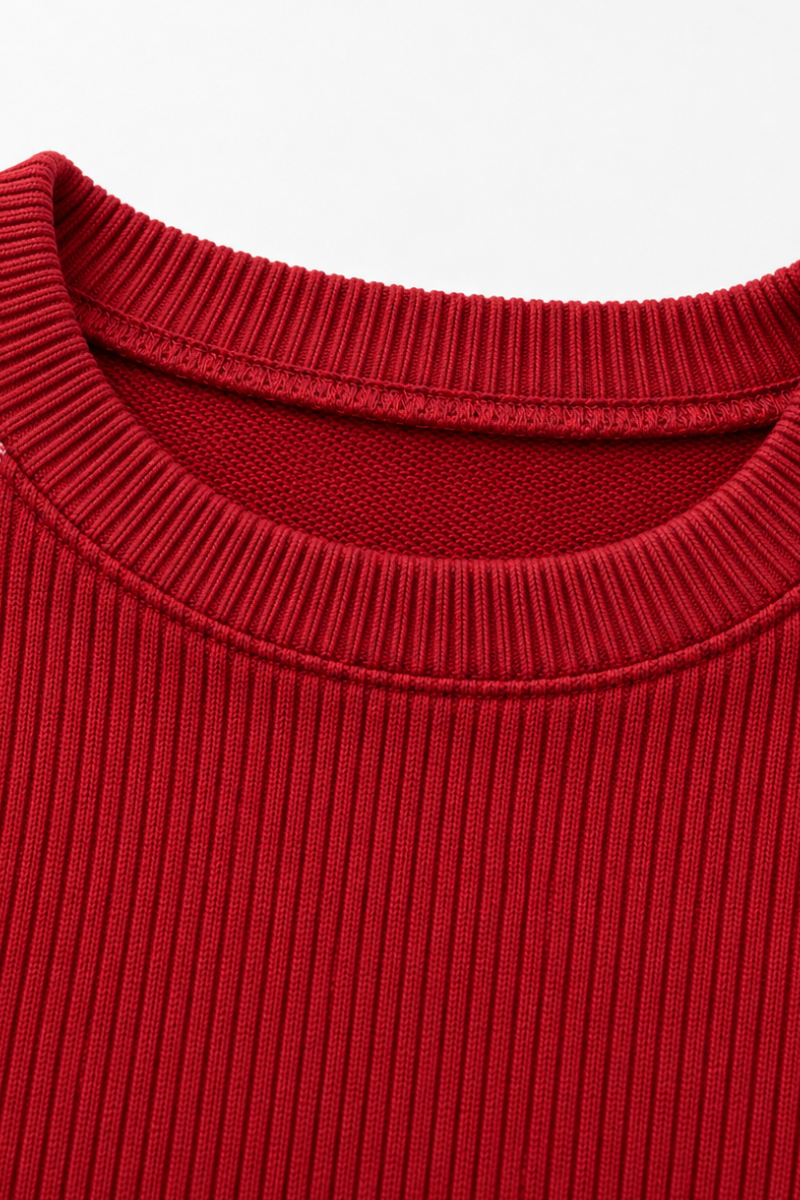 Women's Fall Christmas Red Green Plaid Colorblock Rib Sweatshirt