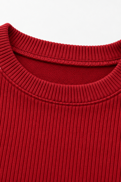 Women's Fall Christmas Red Green Plaid Colorblock Rib Sweatshirt