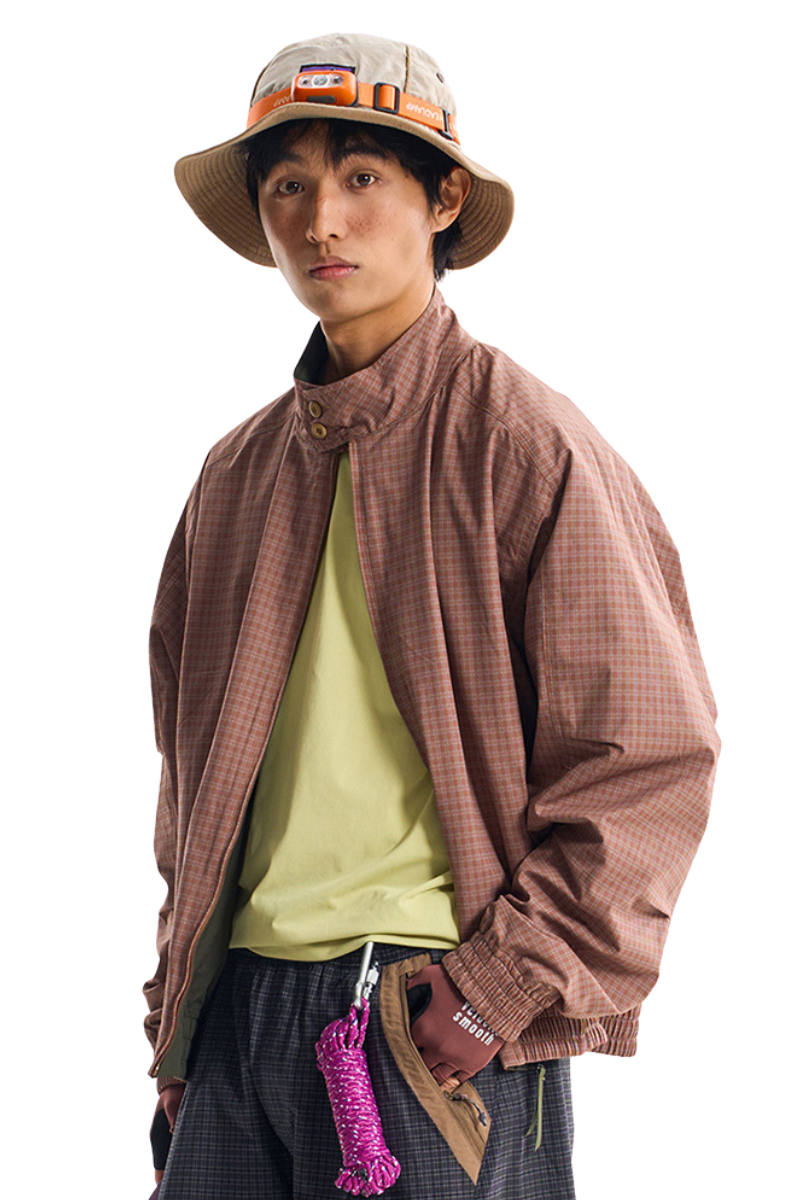 Unisex Retro Plaid StandCollar Loose Reversible Jacket