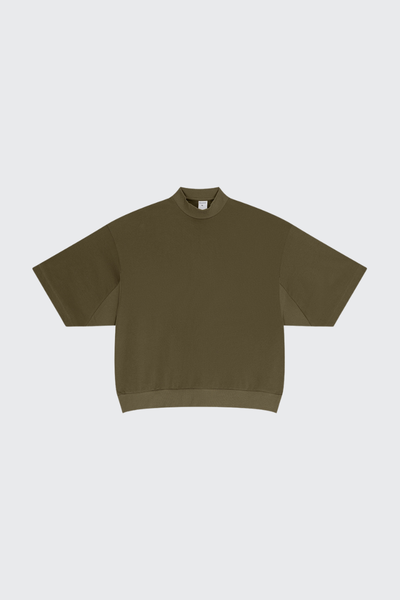 Men's Summer Mock Neck 305g Cotton Boxy Dolman Ribbed Tee