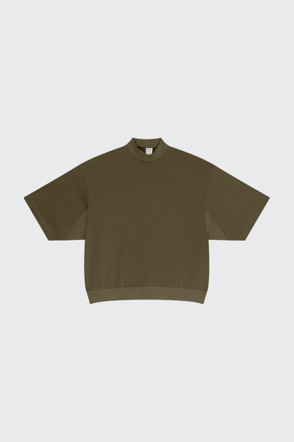 Men's Summer Mock Neck 305g Cotton Boxy Dolman Ribbed Tee