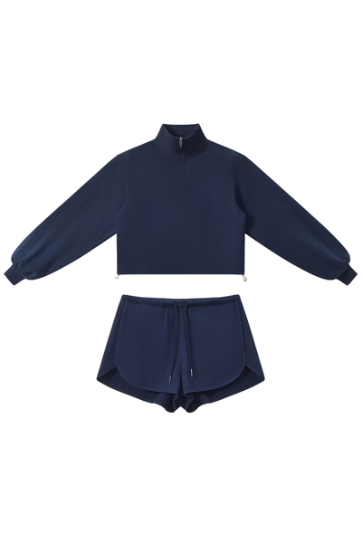 Women's Fall Winter Half-Zip Cropped Athletic 2-Piece Set