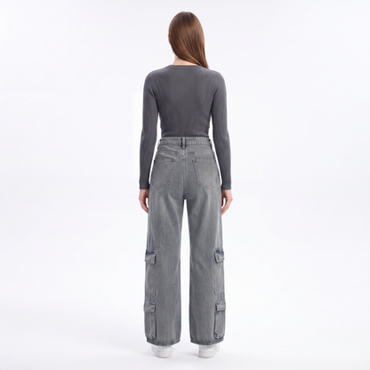 Women's Vintage High Waist Distressed Wide Leg Cargo Jeans