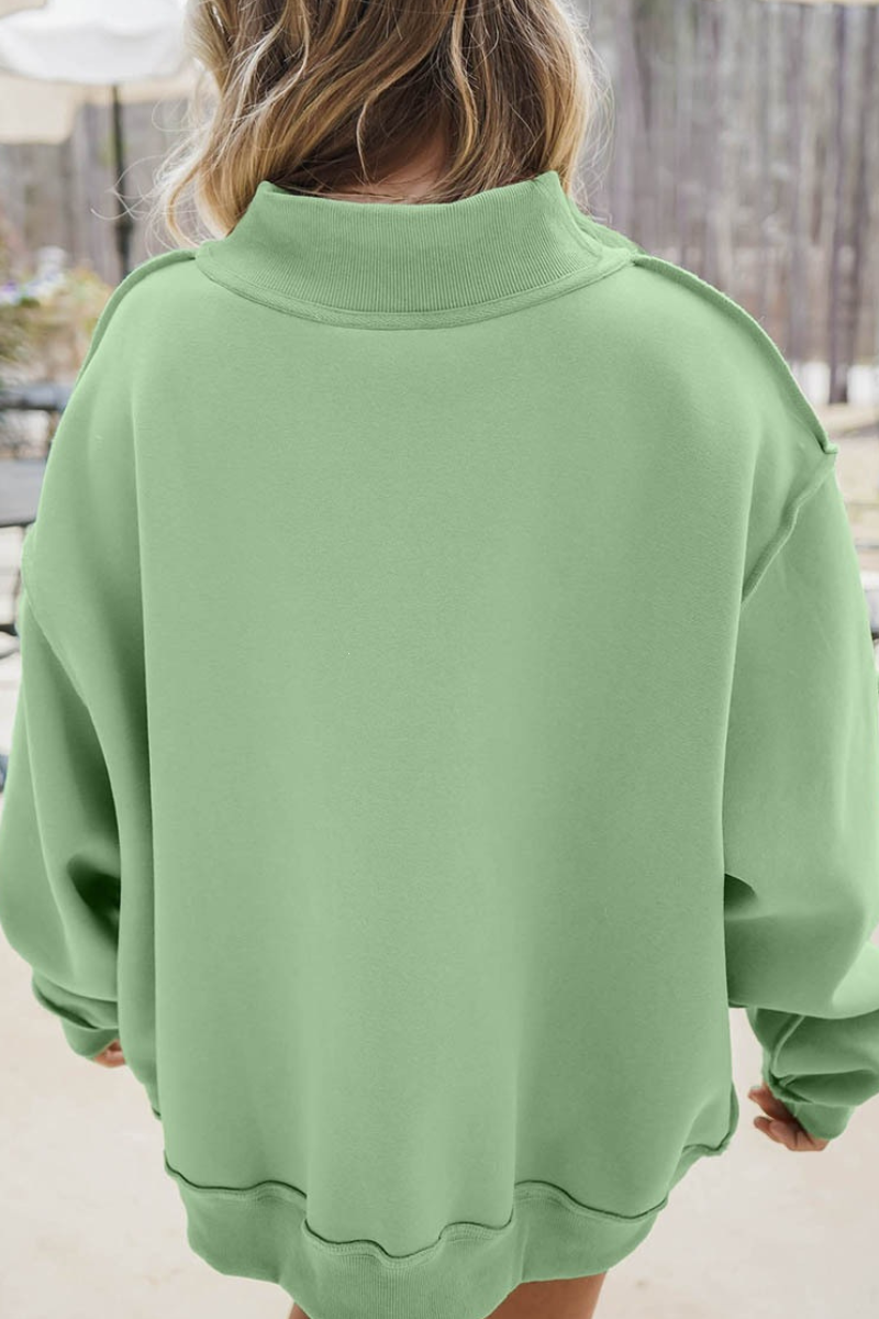 Women Fall Oversized Letter Patch Mock Neck Sweatshirt
