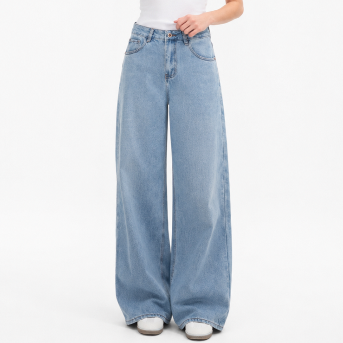 Women's 100% Cotton High Waist Wash Wide Leg Jeans